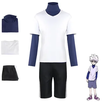 Anime Killua Zoldyck Hunter x HUNTER Cosplay Odijelo Bijelo Kaput Majica S Visokim Ovratnikom I Dugim Rukavima Obloge Kratke hlače Muški Ženski Kostim Za Odrasle