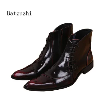 Batzuzhi/modni muške čizme ručni rad, dizajnerske kožne čizme, muške modeliranje cipele u stilu Super-Zvijezda, bordo-crvene cipele čipka-up!