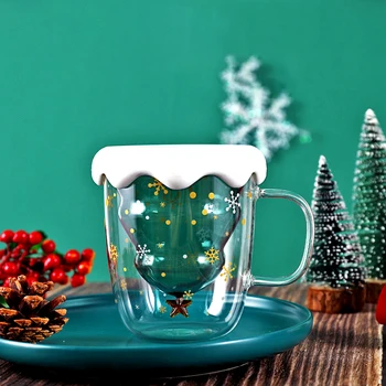 Kreativni Božićni Staklena Kava Bubalo Božićno Drvce Zvjezdana Šalica Otporna Na Visoke Dual Čaša Za Vodu Božićne Darove Prometna Bubalo