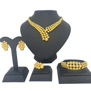Nigerija Dubai Zlatna boja nakit setovi afričke svadbeni pokloni za mladence večernjim za žene Narukvica i Ogrlica naušnice, prsten skup ошейников