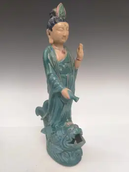 Stara porculan kipić SongDynasty, skulptura Zelene Buddha, Ručno oslikana, Nakit, Prijeći more, Besplatna dostava