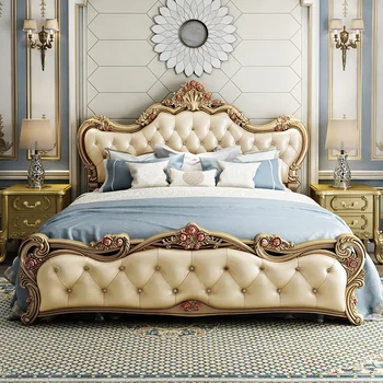 Suvremeni skandinavski jednostavan kuća s čvrstom krevetom glavna spavaća soba luksuzna veliki krevet light luksuzna jednostavna europska bračni krevet